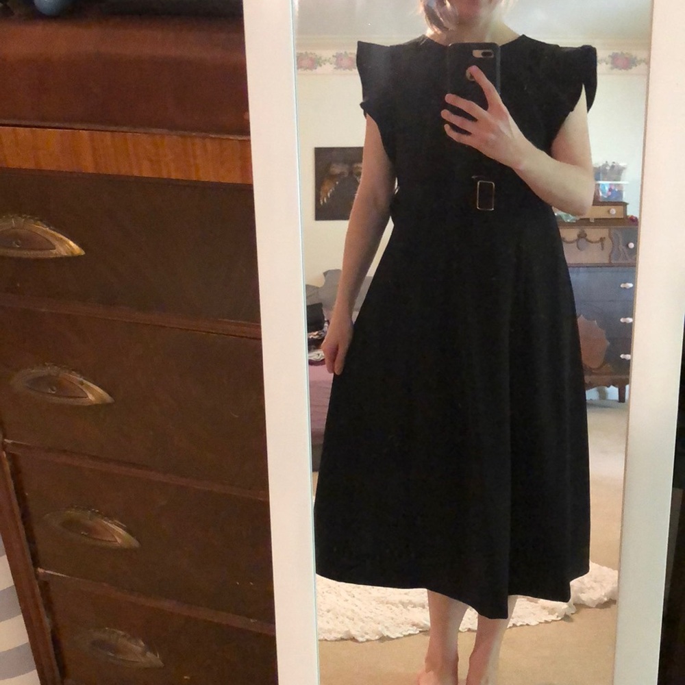 Calvin Klein black ruffled sleeve dress NWT 12